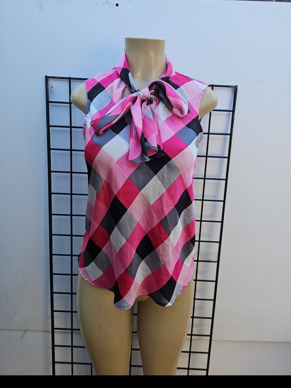 Nine West Pink Plaid Bow Tie Sleeveless Camisole